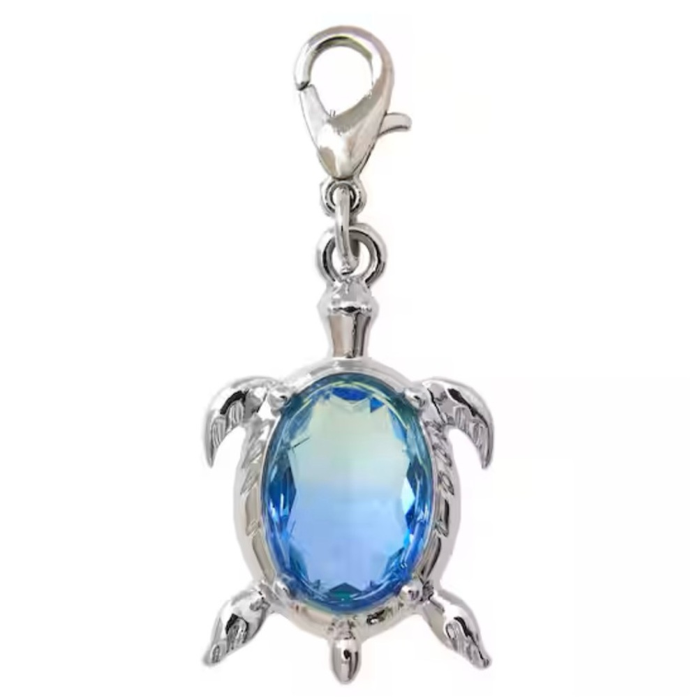 Silver Turtle Charm with Blue Stone